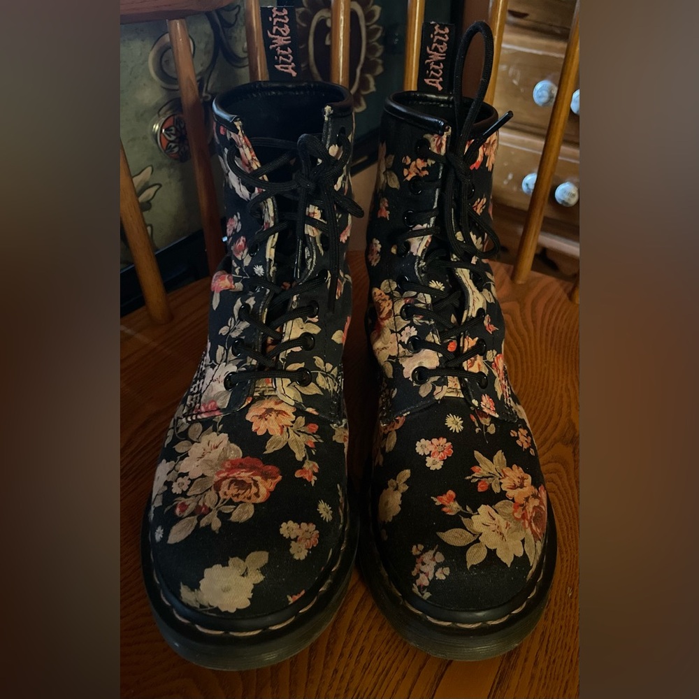 Dr. Martens Black Floral Airwair Combat Boots - Picture 6 of 11